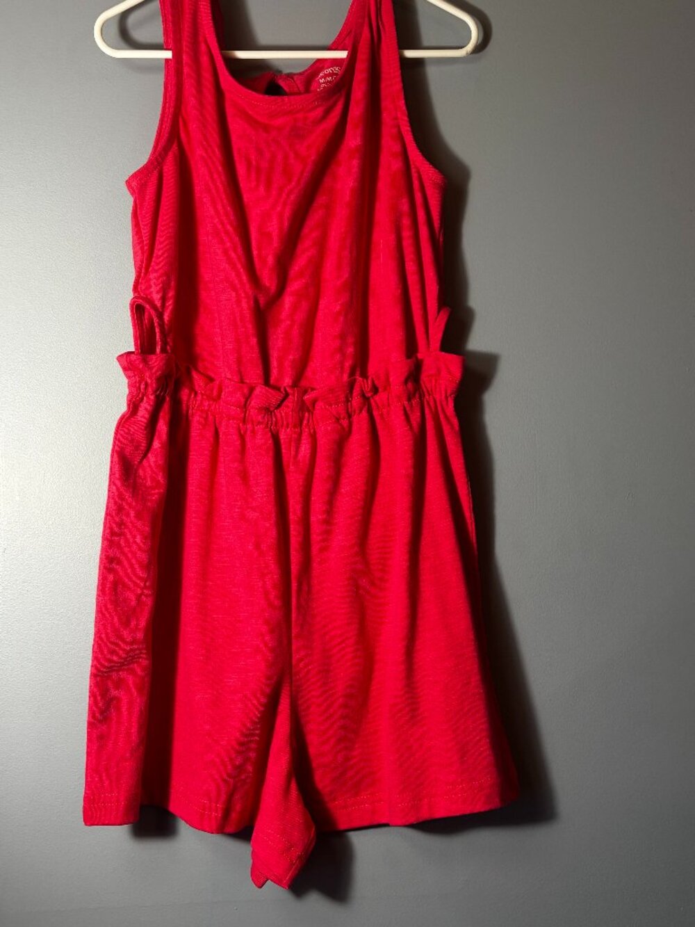 Title: Girls George Red Crinkle Gauze Romper – Vibrant & Airy
